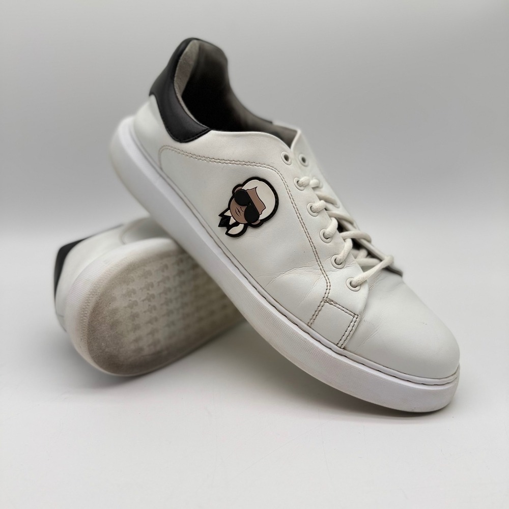 Karl Lagerfeld Paris Mens White Leather Ikonik Karl Sneakers Size 12 Low Top